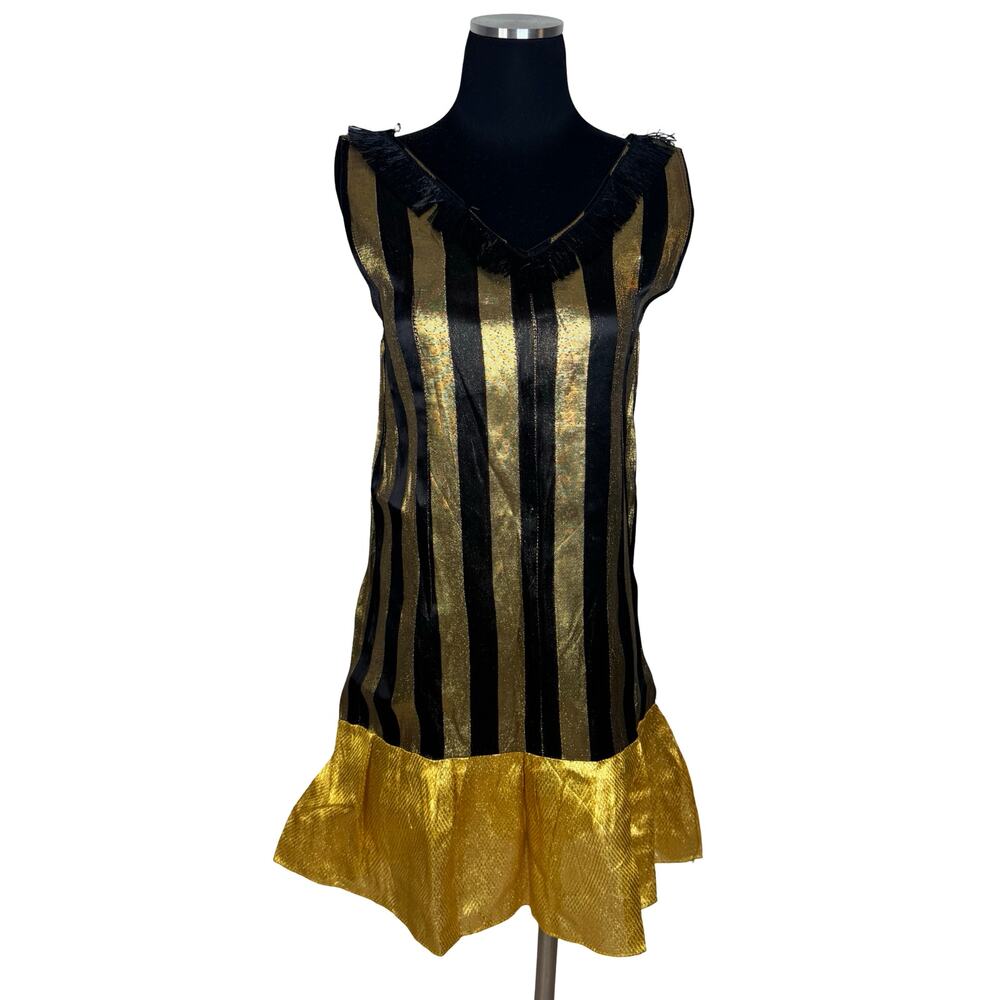 Vintage 80s Metallic Gold Flapper Costume Dress Party Dress Damaged Theater ASIS